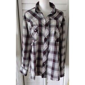 Wrangler Men's Pearl Snap plaid western long sleeve Vintage‎ shirt XL